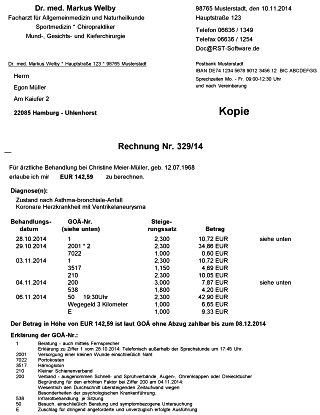 Mit RST-MED Win erstellte Privatrechnung. Klick zur Vergrößerung.